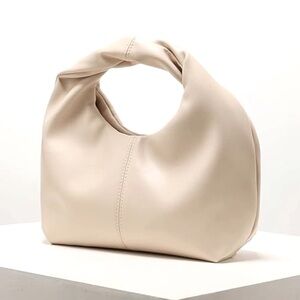 Unbranded Faux Leather Off-White Ruched Hobo Pouch/Clutch - Brand New